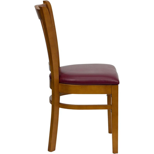 Flash Furniture HERCULES Series Vertical Slat Back Cherry Wood Restaurant Chair - Burgundy Vinyl Seat - XU-DGW0008VRT-CHY-BURV-GG