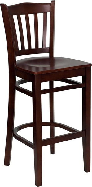 Flash Furniture HERCULES Series Vertical Slat Back Mahogany Wood Restaurant Barstool - XU-DGW0008BARVRT-MAH-GG