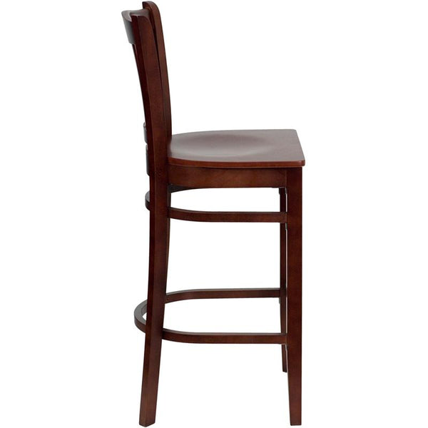 Flash Furniture HERCULES Series Vertical Slat Back Mahogany Wood Restaurant Barstool - XU-DGW0008BARVRT-MAH-GG