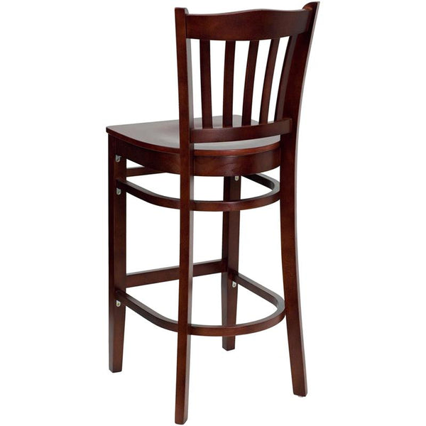 Flash Furniture HERCULES Series Vertical Slat Back Mahogany Wood Restaurant Barstool - XU-DGW0008BARVRT-MAH-GG