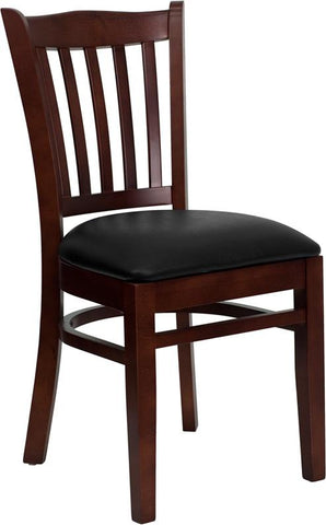 Flash Furniture HERCULES Series Vertical Slat Back Mahogany Wood Restaurant Chair - Black Vinyl Seat - XU-DGW0008VRT-MAH-BLKV-GG