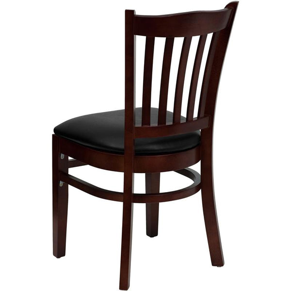 Flash Furniture HERCULES Series Vertical Slat Back Mahogany Wood Restaurant Chair - Black Vinyl Seat - XU-DGW0008VRT-MAH-BLKV-GG