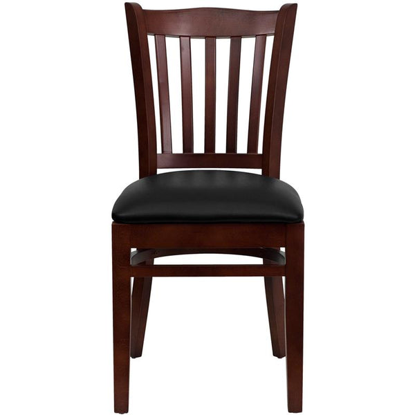 Flash Furniture HERCULES Series Vertical Slat Back Mahogany Wood Restaurant Chair - Black Vinyl Seat - XU-DGW0008VRT-MAH-BLKV-GG