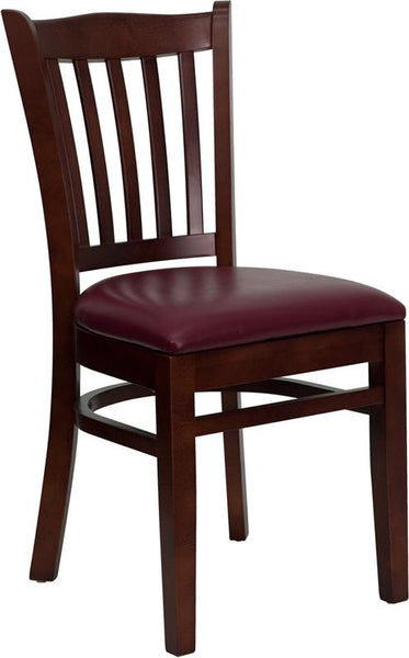 Flash Furniture HERCULES Series Vertical Slat Back Mahogany Wood Restaurant Chair - Burgundy Vinyl Seat - XU-DGW0008VRT-MAH-BURV-GG