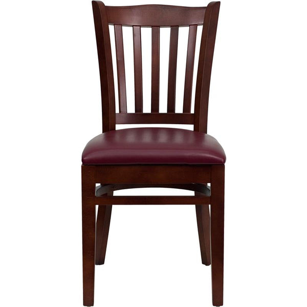 Flash Furniture HERCULES Series Vertical Slat Back Mahogany Wood Restaurant Chair - Burgundy Vinyl Seat - XU-DGW0008VRT-MAH-BURV-GG