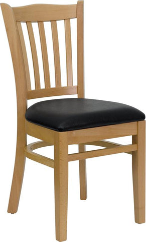 Flash Furniture HERCULES Series Vertical Slat Back Natural Wood Restaurant Chair - Black Vinyl Seat - XU-DGW0008VRT-NAT-BLKV-GG