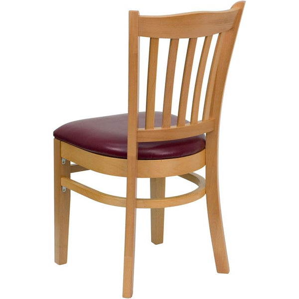 Flash Furniture HERCULES Series Vertical Slat Back Natural Wood Restaurant Chair - Burgundy Vinyl Seat - XU-DGW0008VRT-NAT-BURV-GG