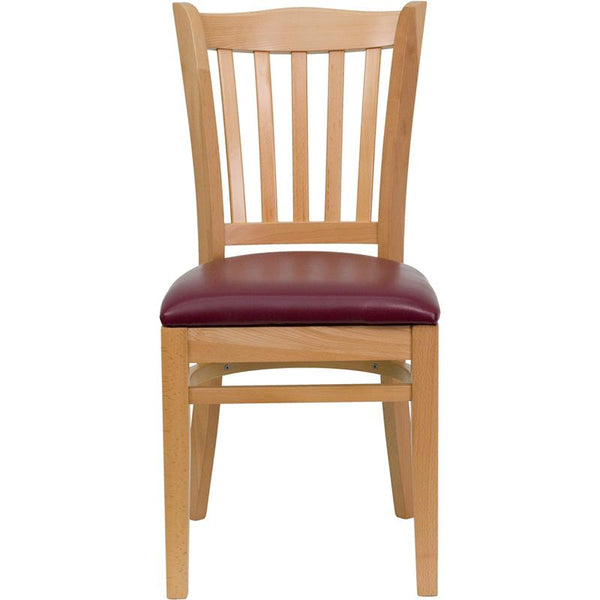 Flash Furniture HERCULES Series Vertical Slat Back Natural Wood Restaurant Chair - Burgundy Vinyl Seat - XU-DGW0008VRT-NAT-BURV-GG