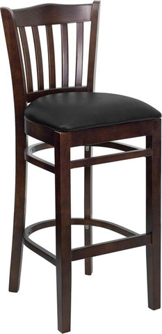 Flash Furniture HERCULES Series Vertical Slat Back Walnut Wood Restaurant Barstool - Black Vinyl Seat - XU-DGW0008BARVRT-WAL-BLKV-GG