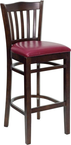 Flash Furniture HERCULES Series Vertical Slat Back Walnut Wood Restaurant Barstool - Burgundy Vinyl Seat - XU-DGW0008BARVRT-WAL-BURV-GG