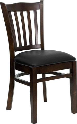 Flash Furniture HERCULES Series Vertical Slat Back Walnut Wood Restaurant Chair - Black Vinyl Seat - XU-DGW0008VRT-WAL-BLKV-GG