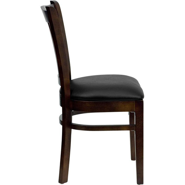 Flash Furniture HERCULES Series Vertical Slat Back Walnut Wood Restaurant Chair - Black Vinyl Seat - XU-DGW0008VRT-WAL-BLKV-GG