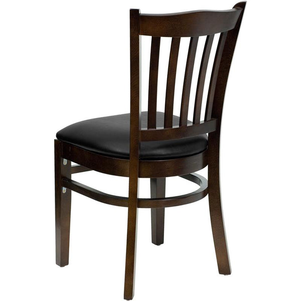 Flash Furniture HERCULES Series Vertical Slat Back Walnut Wood Restaurant Chair - Black Vinyl Seat - XU-DGW0008VRT-WAL-BLKV-GG