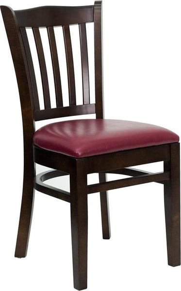 Flash Furniture HERCULES Series Vertical Slat Back Walnut Wood Restaurant Chair - Burgundy Vinyl Seat - XU-DGW0008VRT-WAL-BURV-GG