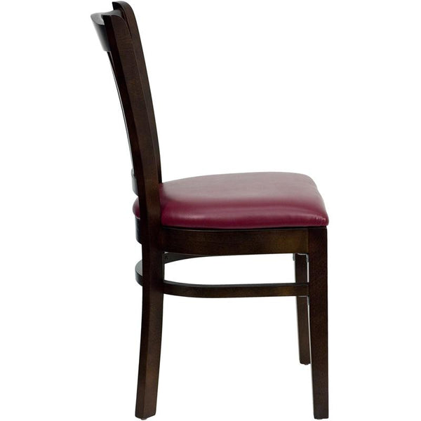Flash Furniture HERCULES Series Vertical Slat Back Walnut Wood Restaurant Chair - Burgundy Vinyl Seat - XU-DGW0008VRT-WAL-BURV-GG