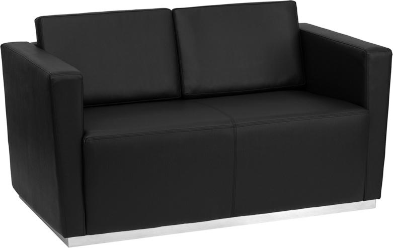 Flash Furniture HERCULES Trinity Series Contemporary Black Leather Loveseat with Stainless Steel Base - ZB-TRINITY-8094-LS-BK-GG