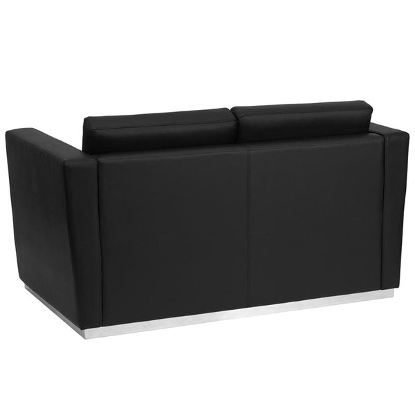 Flash Furniture HERCULES Trinity Series Contemporary Black Leather Loveseat with Stainless Steel Base - ZB-TRINITY-8094-LS-BK-GG