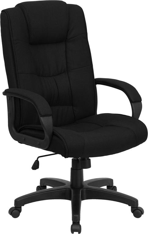 Flash Furniture High Back Black Fabric Executive Swivel Chair with Arms - GO-5301B-BK-GG