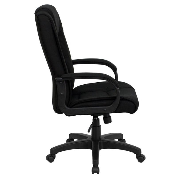 Flash Furniture High Back Black Fabric Executive Swivel Chair with Arms - GO-5301B-BK-GG