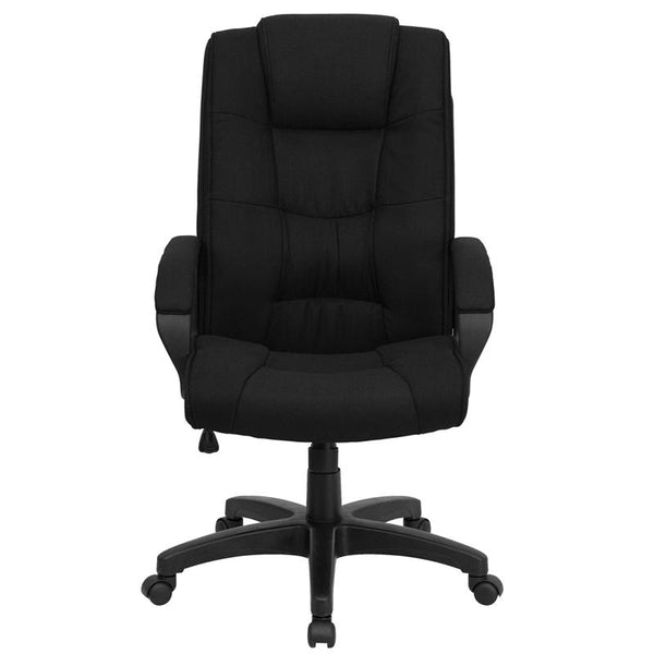 Flash Furniture High Back Black Fabric Executive Swivel Chair with Arms - GO-5301B-BK-GG