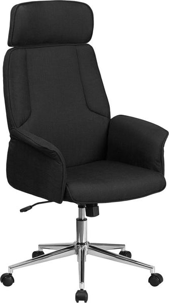 Flash Furniture High Back Black Fabric Executive Swivel Chair with Chrome Base and Fully Upholstered Arms - CH-CX0944H-BK-GG