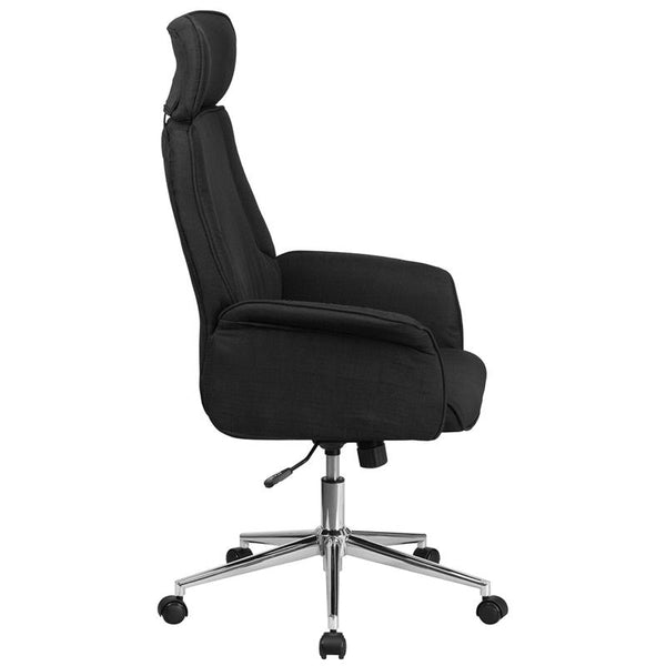 Flash Furniture High Back Black Fabric Executive Swivel Chair with Chrome Base and Fully Upholstered Arms - CH-CX0944H-BK-GG