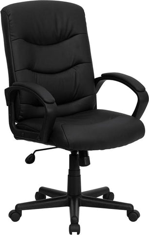 Flash Furniture High Back Black Fabric Executive Swivel Chair with Three Line Horizontal Stitch Back and Arms - GO-977-1-BK-LEA-GG