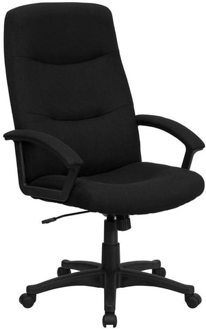 Flash Furniture High Back Black Fabric Executive Swivel Chair with Two Line Horizontal Stitch Back and Arms - BT-134A-BK-GG