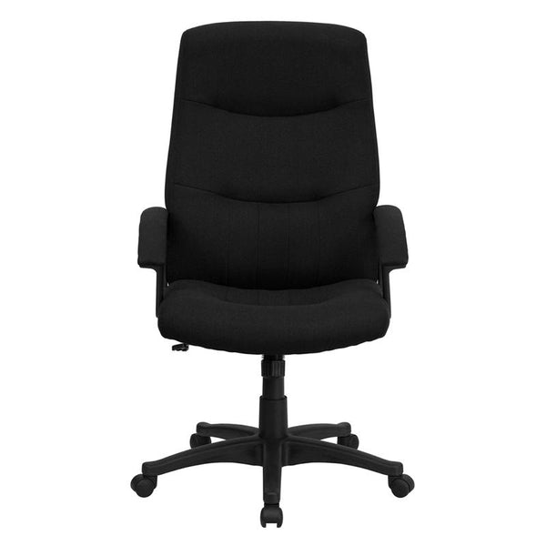 Flash Furniture High Back Black Fabric Executive Swivel Chair with Two Line Horizontal Stitch Back and Arms - BT-134A-BK-GG