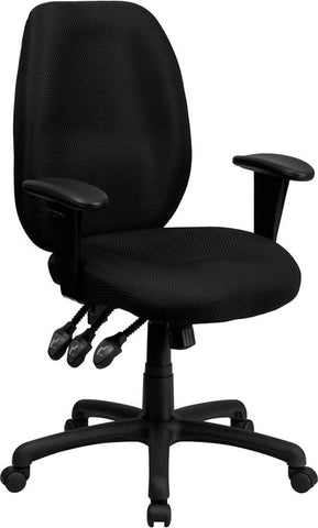 Flash Furniture High Back Black Fabric Multifunction Ergonomic Executive Swivel Chair with Adjustable Arms - BT-6191H-BK-GG