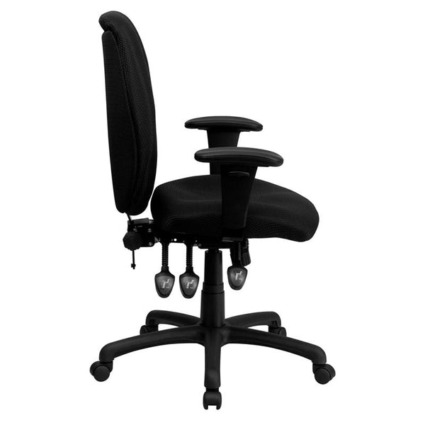 Flash Furniture High Back Black Fabric Multifunction Ergonomic Executive Swivel Chair with Adjustable Arms - BT-6191H-BK-GG