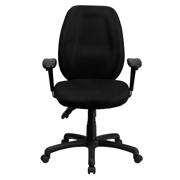 Flash Furniture High Back Black Fabric Multifunction Ergonomic Executive Swivel Chair with Adjustable Arms - BT-6191H-BK-GG