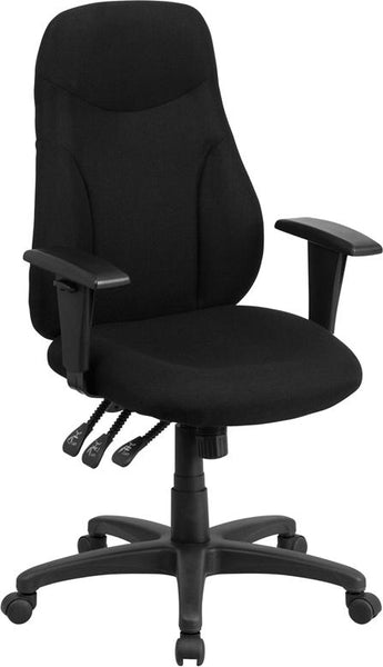 Flash Furniture High Back Black Fabric Multifunction Ergonomic Swivel Task Chair with Adjustable Arms - BT-90297H-A-GG