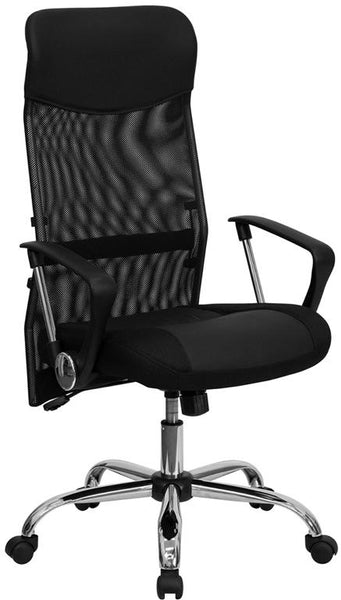 Flash Furniture High Back Black Leather and Mesh Swivel Task Chair with Arms - BT-905-GG