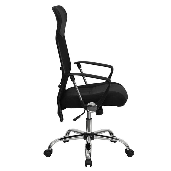 Flash Furniture High Back Black Leather and Mesh Swivel Task Chair with Arms - BT-905-GG