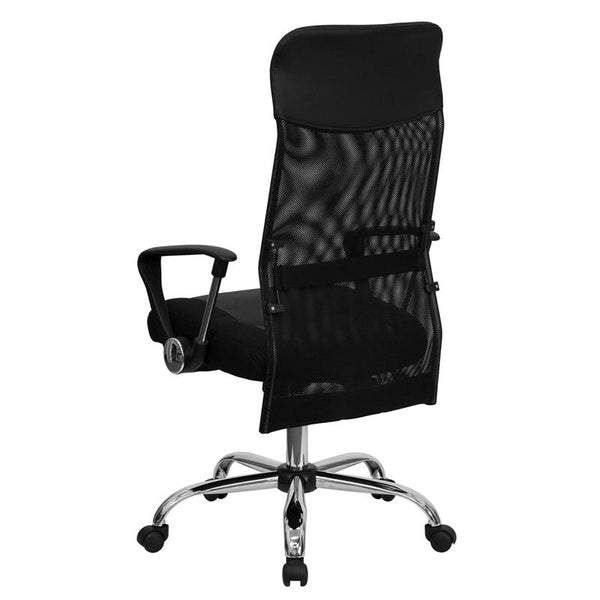 Flash Furniture High Back Black Leather and Mesh Swivel Task Chair with Arms - BT-905-GG