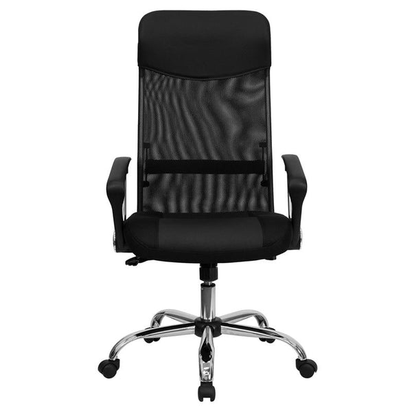 Flash Furniture High Back Black Leather and Mesh Swivel Task Chair with Arms - BT-905-GG