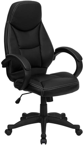 Flash Furniture High Back Black Leather Contemporary Executive Swivel Chair with Curved Back and Loop Arms - H-HLC-0005-HIGH-1B-GG
