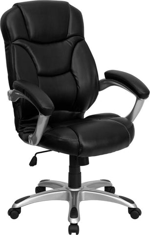 Flash Furniture High Back Black Leather Contemporary Executive Swivel Chair with Silver Nylon Base and Arms - GO-725-BK-LEA-GG