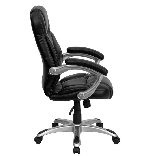 Flash Furniture High Back Black Leather Contemporary Executive Swivel Chair with Silver Nylon Base and Arms - GO-725-BK-LEA-GG