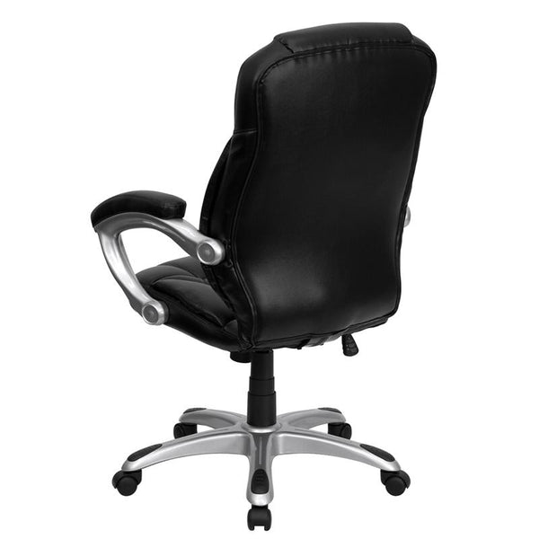 Flash Furniture High Back Black Leather Contemporary Executive Swivel Chair with Silver Nylon Base and Arms - GO-725-BK-LEA-GG