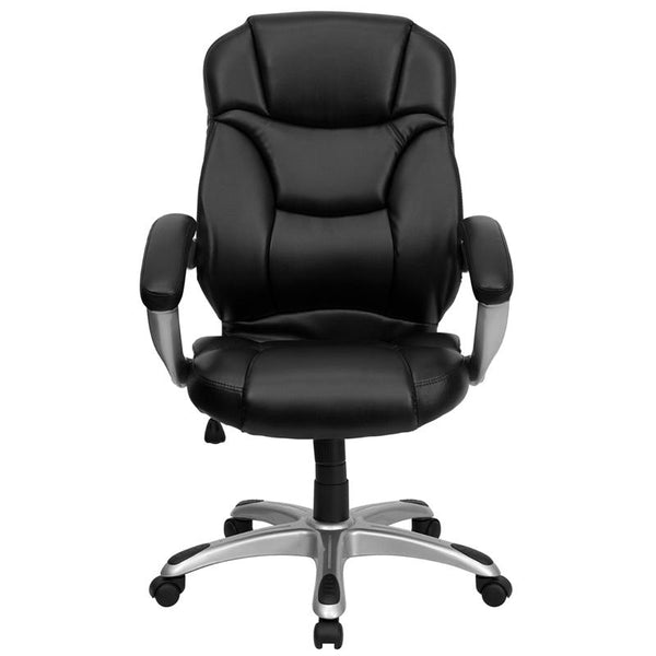 Flash Furniture High Back Black Leather Contemporary Executive Swivel Chair with Silver Nylon Base and Arms - GO-725-BK-LEA-GG