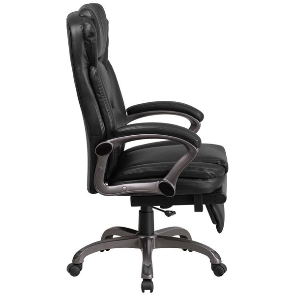 Flash Furniture High Back Black Leather Executive Reclining Swivel Chair with Outer Lumbar Cushion and Arms - BT-90279H-GG