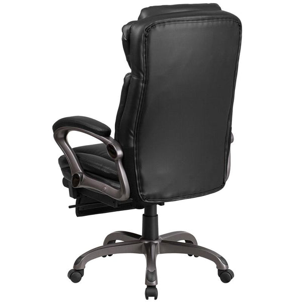 Flash Furniture High Back Black Leather Executive Reclining Swivel Chair with Outer Lumbar Cushion and Arms - BT-90279H-GG