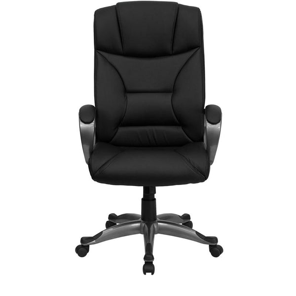 Flash Furniture High Back Black Leather Executive Swivel Chair with Arms - BT-9177-BK-GG