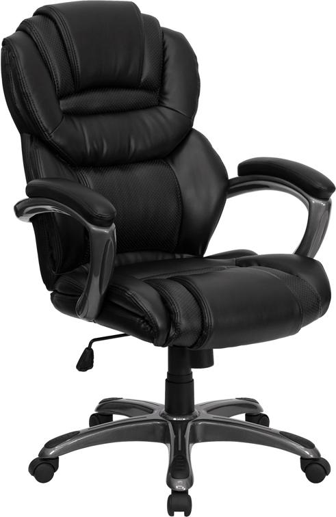 Flash Furniture High Back Black Leather Executive Swivel Chair with Arms - GO-901-BK-GG