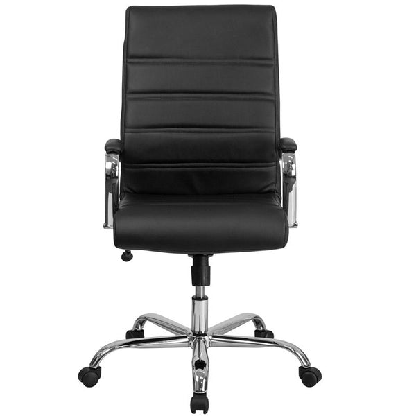 Flash Furniture High Back Black Leather Executive Swivel Chair with Chrome Base and Arms - GO-2286H-BK-GG