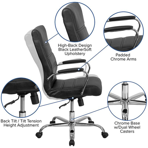 Flash Furniture High Back Black Leather Executive Swivel Chair with Chrome Base and Arms - GO-2286H-BK-GG