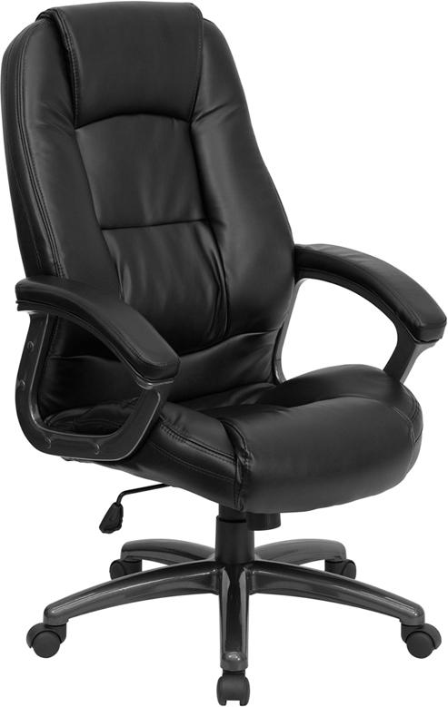 Flash Furniture High Back Black Leather Executive Swivel Chair with Deep Curved Lumbar and Arms - GO-7145-BK-GG