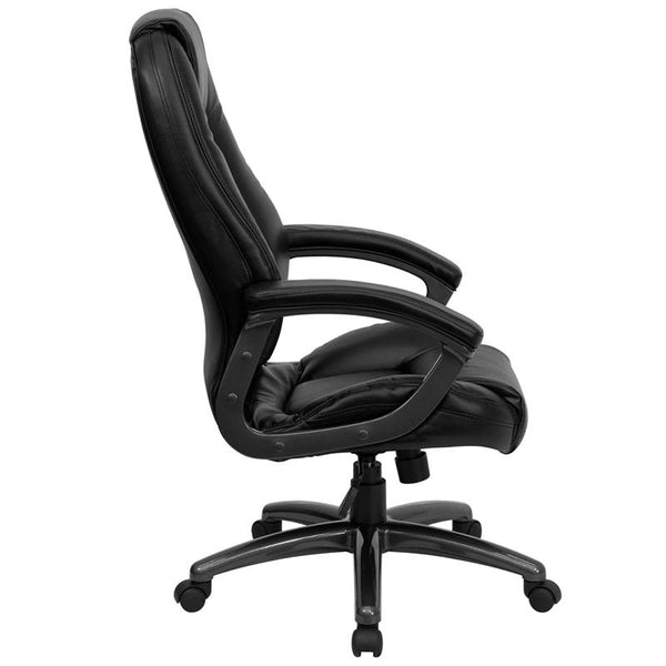 Flash Furniture High Back Black Leather Executive Swivel Chair with Deep Curved Lumbar and Arms - GO-7145-BK-GG